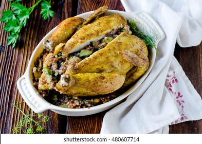 Baked Chicken Stuffed With Buckwheat And Zucchini