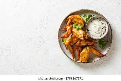 Baked Chicken Wings With Herbs And Dip.