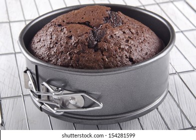 Baked Chocolate Cake In A Round Baking Tin