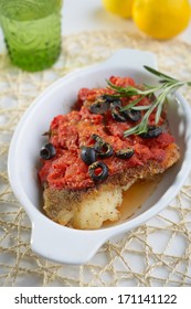 Baked Cod With Tomato Sauce With Olives