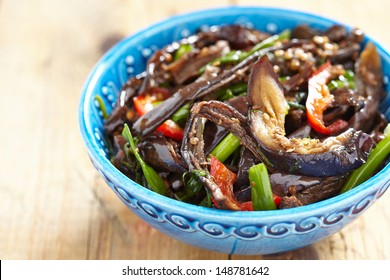 Baked eggplant salad with pepper and green onion