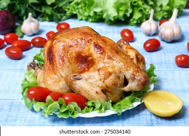 baked fried chicken carcass with vegetables - Shutterstock ID 275034140