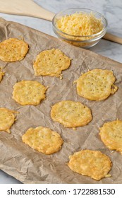 Baked homemade Dutch golden Gouda cheese cookies close up