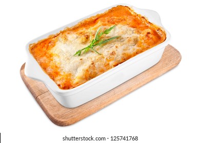 Baked Lasagna In Ceramic Casserole Dish