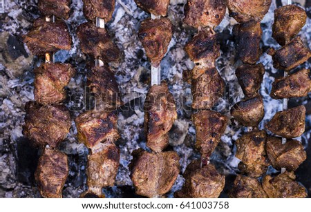 Baked meat at the stake