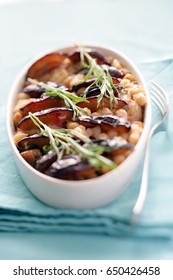 Baked plum with beans