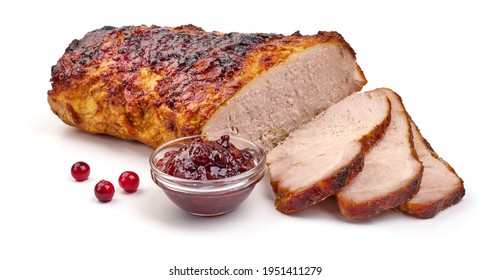 Baked Pork Roast, Spicy Glazed Meat, Isolated On White Background. High Resolution Image.