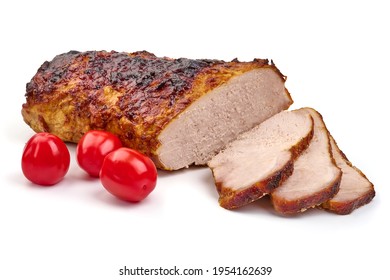 Baked Pork Roast, Spicy Glazed Meat, Isolated On White Background. High Resolution Image.