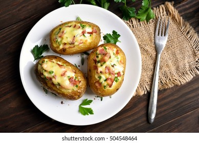 Baked Potato With Bacon, Cheese And Green Onion, Top View