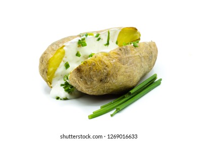 Baked Potato With Herb Quark Isolated On White Background