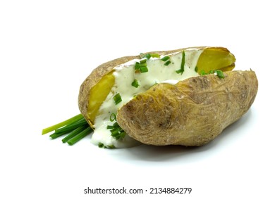 Baked Potato With Herb Quark Isolated On White Background