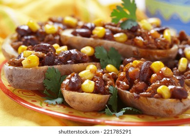 Baked Potato Skins With Mexican Chili Con Carne