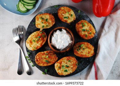 Baked Potato With Sour Cream, Oven Baked Potato Loaded With Cheese, Meal