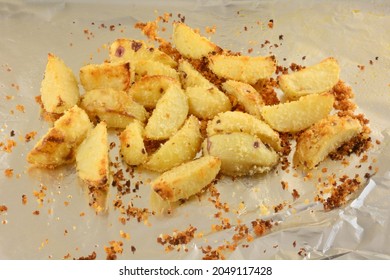 Baked Potato Wedges With Panko Bread Crumbs On Aluminum  Foil