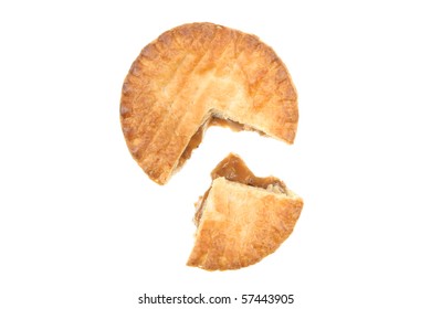 Baked Puff Pastry Meat Pie With A Section Cut Out Viewed From Above