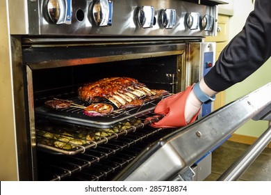 Baked Rack Of Lamb Pulled Out Of The Oven