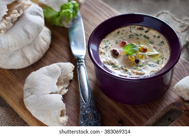 Baked Ricotta Cheese Dip With Herbs And Homemade Pitas