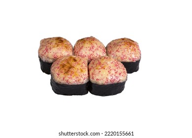 baked roll with baked cheese on top of a white background, insulated - Shutterstock ID 2220155661