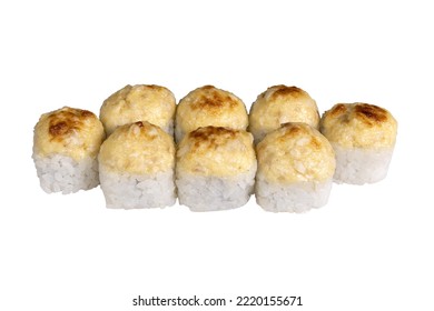 baked roll with baked cheese on top of a white background, insulated - Shutterstock ID 2220155671