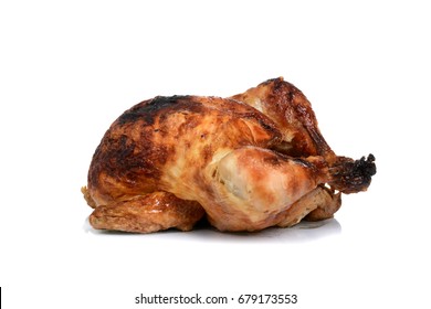 Baked Rotisserie Chicken Dinner On White Background