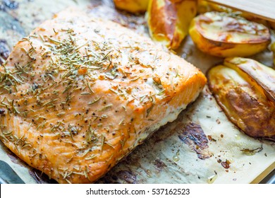 Baked Salmon Fillet With Herbs And Potato