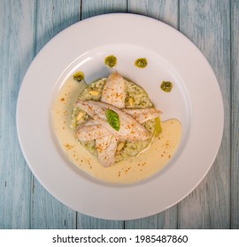 Baked Sole Fillet, Risotto And Pesto Recipe