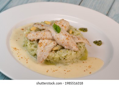 Baked Sole Fillet, Risotto And Pesto Recipe