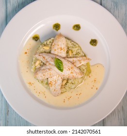 Baked Sole Fillet, Risotto And Pesto Recipe