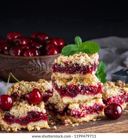 Similar – Image, Stock Photo pile of baked cake with cherry