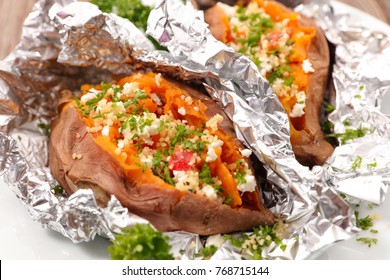 Baked Sweet Potato With Cheese