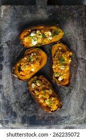 Baked Sweet Potato With Feta Cheese And Chives