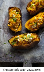 Baked Sweet Potato With Feta Cheese And Chives