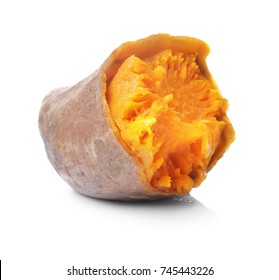 Baked Sweet Potato On White Background