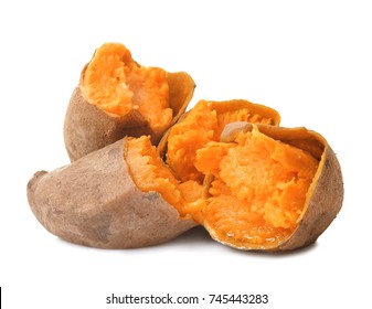 Baked Sweet Potato On White Background