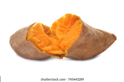 Baked Sweet Potato On White Background