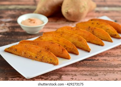 Baked Sweet Potato Wedges With Mayo Chili Sauce