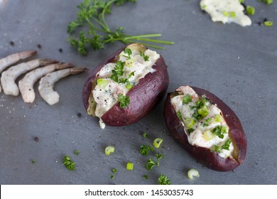 Baked Sweet Potatoes With Creamy Shrimp Salad. 