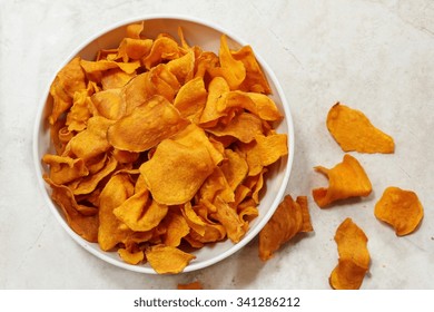 Baked Sweet Potatoes / Sweet Potato Chips, Overhead View