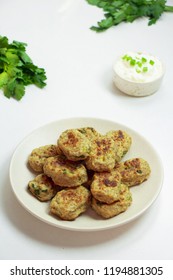 Baked Tater Tots On A White Background. Top View