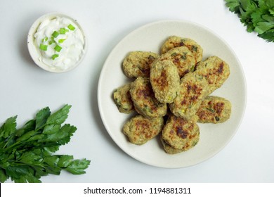 Baked Tater Tots On A White Background. Top View