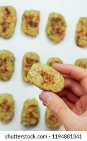 Baked Tater Tots On A White Background. Top View