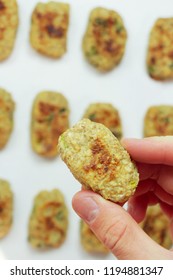 Baked Tater Tots On A White Background. Top View