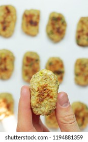 Baked Tater Tots On A White Background. Top View