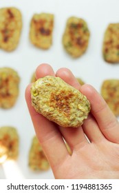 Baked Tater Tots On A White Background. Top View