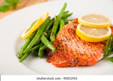 Baked Wild Alaskan Salmon Served With Green Beans