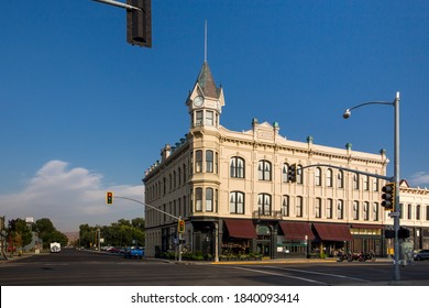 Baker City, Oregon, USA - August 29th, 2020: Geiser Grand Hotel And Restaurant Building In City Center