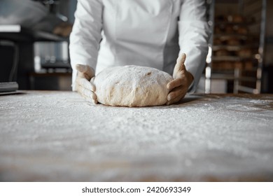 Baker hands holding kneaded dough to prepare fresh bread - Powered by Shutterstock