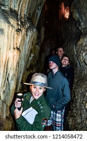 Baker, Nevada / USA - August 17, 2018: Park Ranger Leads Guided Tour Of Lehman Caves In Great Basin National Park.