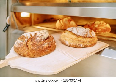 Baker Putting Bread In The Bakery Oven Cowering On The Floor Of The Bakery