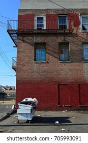 BAKERSFIELD, CA - AUGUST 27, 2017: This Poorly-maintained Apartment Building Houses Residents Who Live In Poverty And Have Little Prospect Of Improving Their Economic Status.